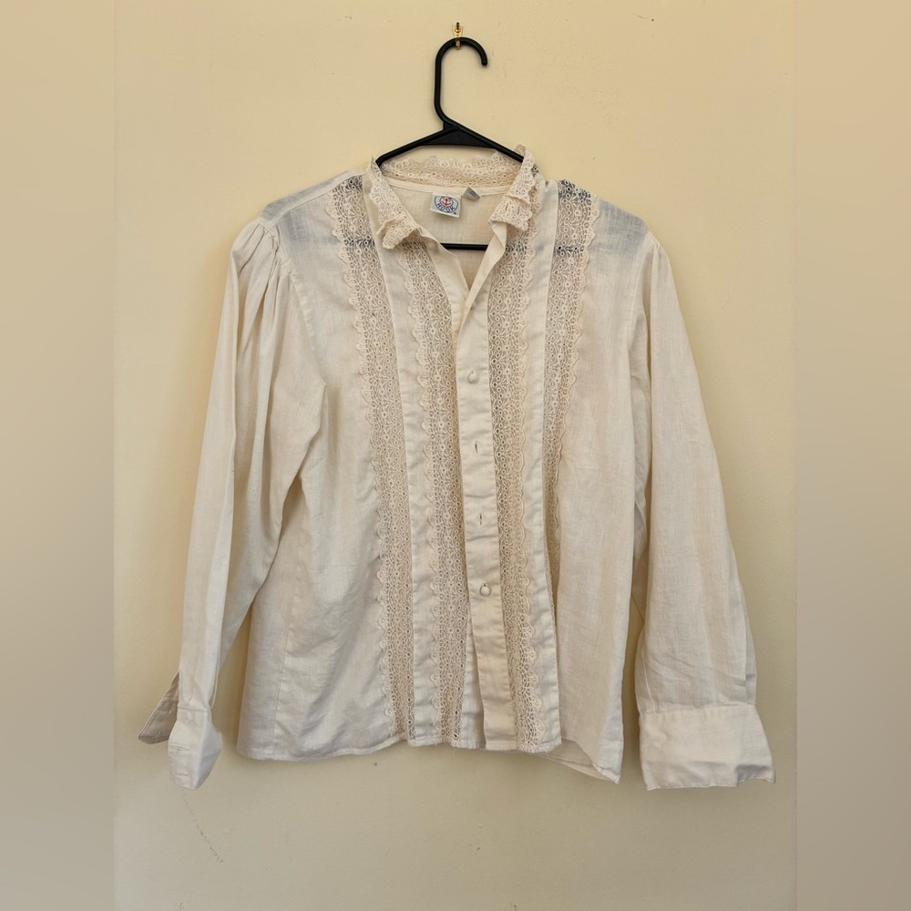 Vintage JG Hook cotton linen lace button up shirt